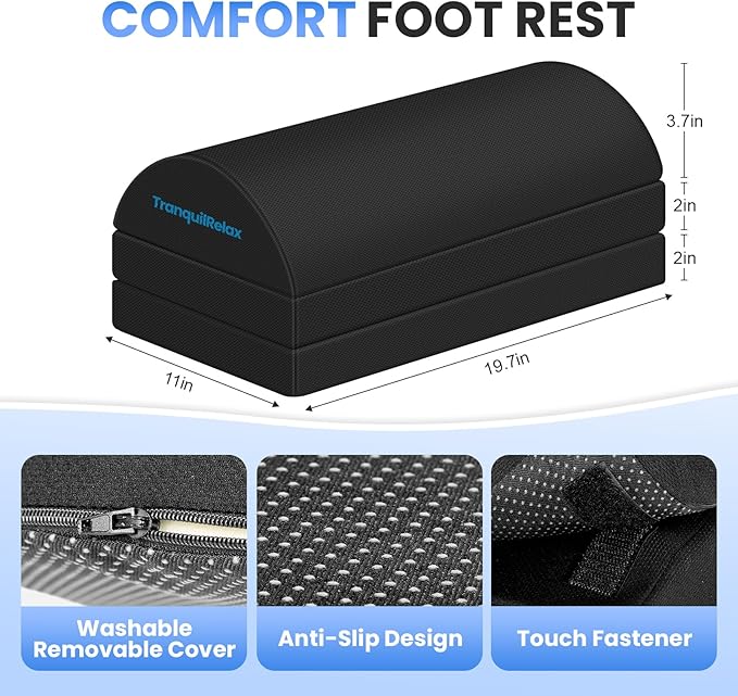 Foot Rest for Under Desk at Work, Gaming Accessories Foot Stool with 3 Adjustable Heights & Washable Cover, Comfortable Office Desk Accessories, Footrest for Office, Home and Car (Black)