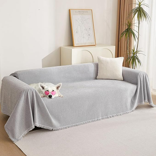 MYSKY HOME Sofa Cover for Dogs Washable for Sofa Boho Couch Cover Cover for Sofa Couch Cover Blanket Couch Cover Thick Durable Sectional Couch Covers Furniture Protector, 91"x 150", Light Gery
