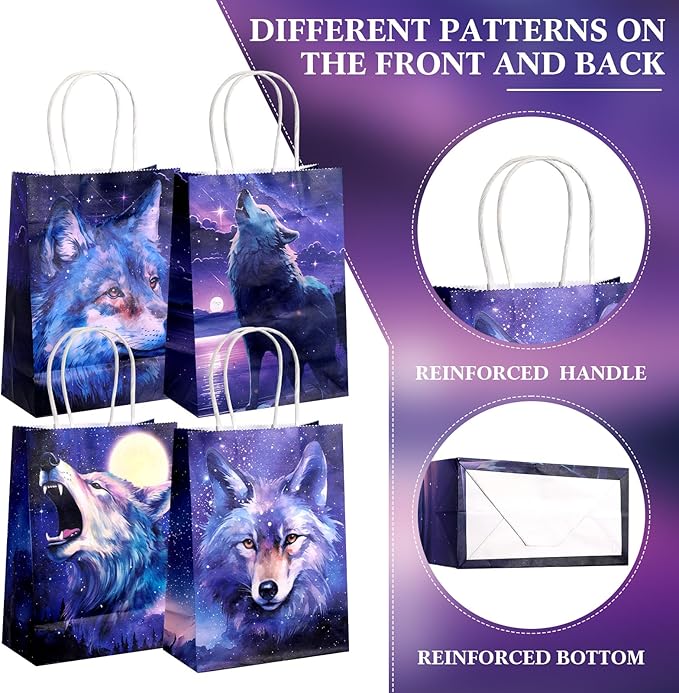 Abbylike 48 Pcs Wolf Party Favors Wolf Party Decor Wolf Birthday Party Supply Wolf Paper Bag Gift Wolf Mini Notebook Wolf Keychain Wolf Slap Bracelet Wolf Sticker for Wolf Party Baby Shower Holiday