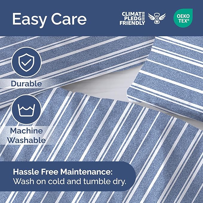 Duvet Cover Cal King Size Set - Extra Soft Cal King Size Duvet Cover 104 x 98 with 2 Pillow Shams - Hotel Luxury and Fade Free w/Zipper Closures & Ties - Comfy Breathable Bedding Set (Blue Stripes)