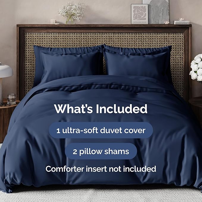 Duvet Cover Cal King Size Set - Extra Soft Cal King Size Duvet Cover 104 x 98 with 2 Pillow Shams - Hotel Luxury Easy Care and Fade Free w/Zipper Closures & Ties - Breathable Bedding Set (Navy Blue)