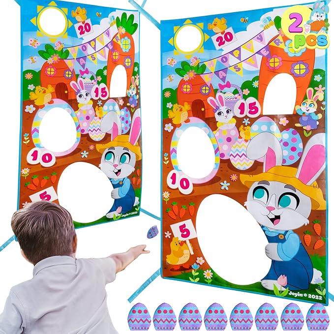JOYIN Easter Toss Game Board Including 2 Large Toss Game Board with 8 Egg Bean Bag, Bunny for Kids, Teens and Adults Family School Indoor Outdoor Easter Hunt Party, House Yard Carnival Game