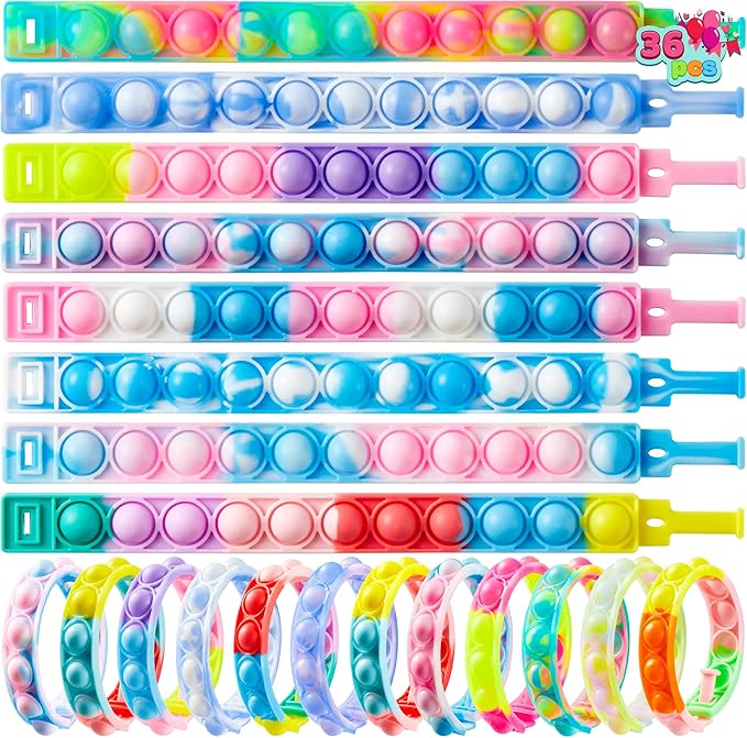 JOYIN 36 Packs Valentines Day Pop Fidget Bracelet, Multicolor Stress Relief Finger Press Bracelets Wristband Fidget Toys for Kids Valentine's Classroom Exchange, Valentine's Party Favors