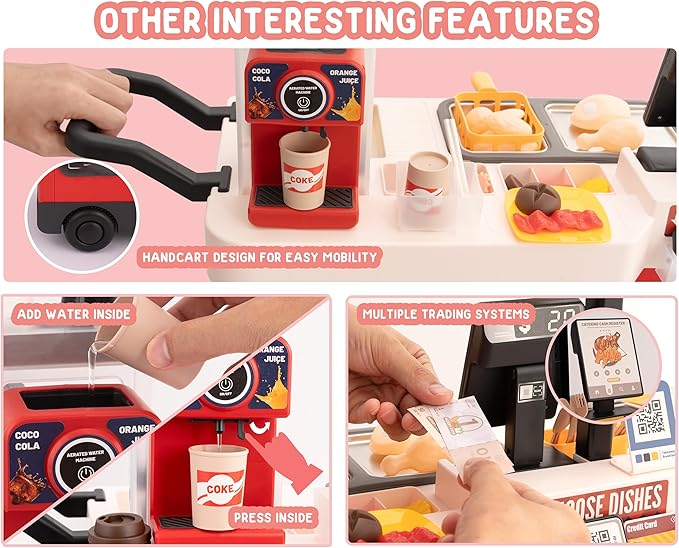 Kids Kitchen Play Set，Interactive Kids Kitchen Play Set with 82Pcs of Kitchen Toys，Realistic Sound Effects，and Simulated Functionality - Suitable for Toddlers (Red Kitchen Play Set)