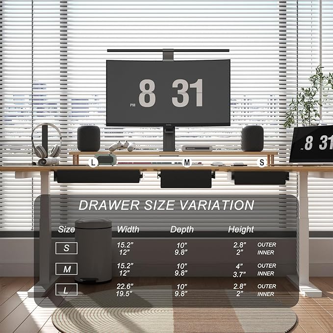 Under Desk Drawer (22.6''x10''x2.8'') with Sliding Pencil Tray, Office Desk Drawer Attachment, Extra Storage Organizer