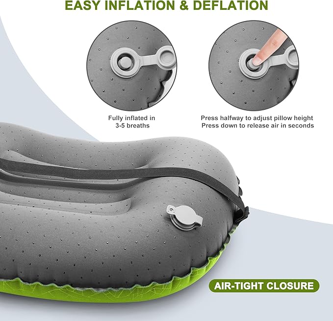 BreezCamp Inflatable Camping Pillow, Travel Blow Up Air Pillow, Neck Lumbar Support Ultralight Compact Pillow for Outdoor Hiking Backpacking Car Beach Airplane Sleeping Essentials, Green