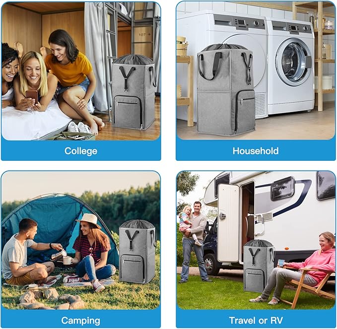 Laundry Backpack Bag, Bukere Extra Large 2 in 1 Laundry Hamper Basket for College Students Dorm Essentials, Adjustable Shoulder Straps, Freestanding Laundry Bag for Apartment, Laundromat, Travel