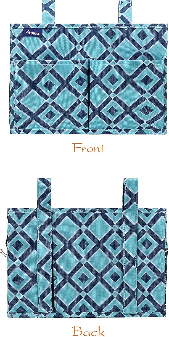 Surblue Caddy Hanging Organizer Bedside Storage Bag for Bunk and Hospital Beds, Blueplaid, Small