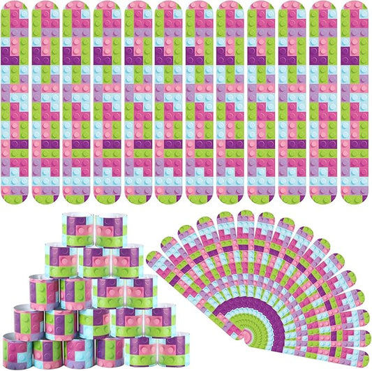 48 Pcs Building Block Slap Bracelet, Building Block Birthday Party Favors Supplies Building Block Birthdays Party Decorations for Boys Girls Toys Gifts Gifts Classroom Prize Reward