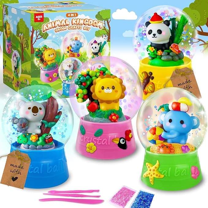 Animal DIY Snow Globe Kit - Make Your Own Water Globe Zoo Stem Projects DIY Activities Clay Toys Christmas Birthday Holiday for Girls Ages 4 5 6 7 8-12 Year Old Arts and Crafts Kit for Kids