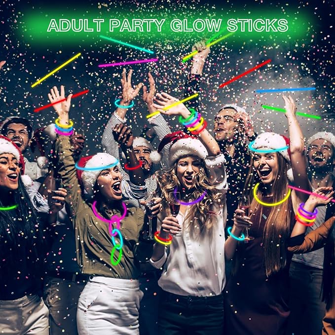 Glow Sticks Bulk - Ultra Bright 50 Party Pack with Connectors for Christmas, Neon Birthday and Holidays - Multicolor 8" Glow Sticks Necklaces Bracelet