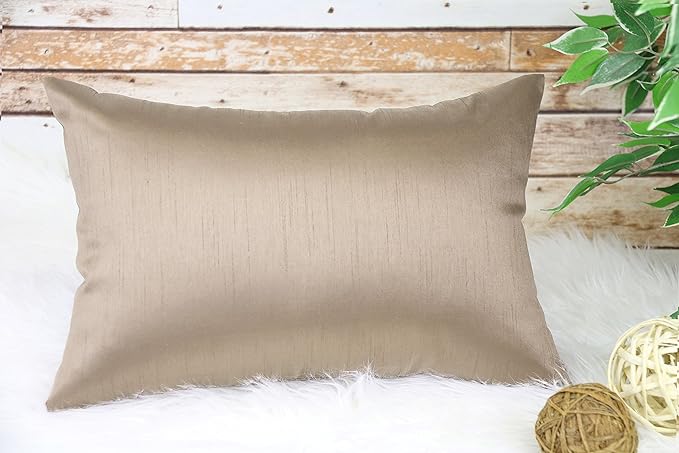 Aiking Home 12x18 Inches Faux Silk Rectangular Throw Pillow Cover, Zipper Closure, Sand (Set of 2)