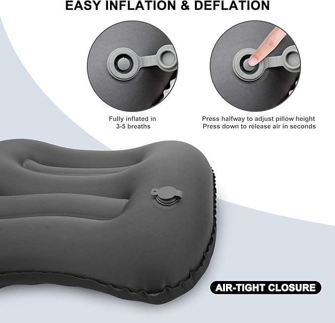 BreezCamp Camping Pillow with Soft Cover, Lightweight Inflatable Pillow for Neck Lumbar Support,Upgrade Backpacking Pillow,Washable Travel Air Pillows for Hiking, Backpacking, Airplane, Beach, Black