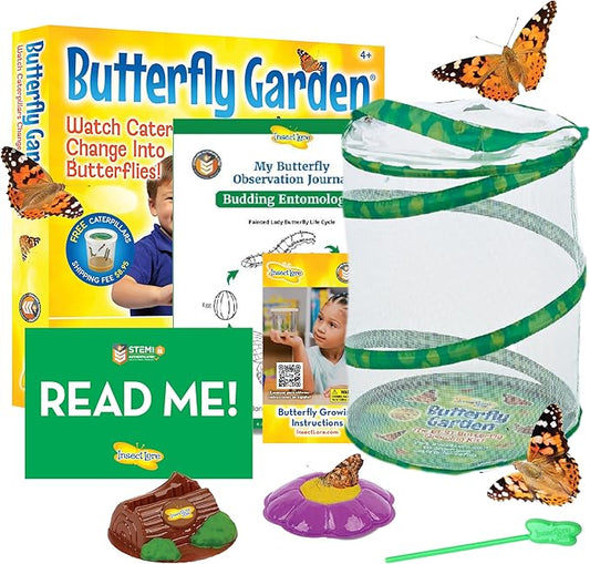 Insect Lore Butterfly Garden Kit, Painted Lady Butterfly Kit with Voucher for Live Caterpillars, Butterfly Habitat, STEM Journal & More