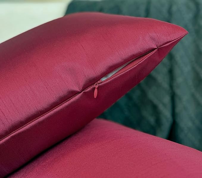 Aiking Home 12x24 Inches Faux Silk Rectangular Throw Pillow Cover, Zipper Closure, Burgundy (Set of 2)