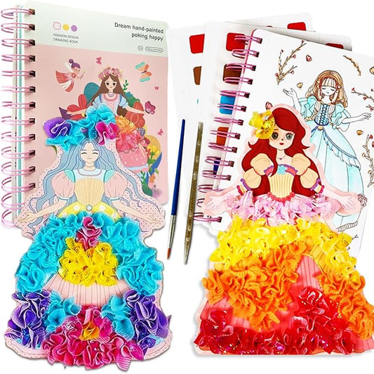 GOVOY Kids Fashion Design Drawing Book for Girls, Princess Dress-up Activity Book with Stickers, Poking, DIY Craft Kit, Kids Art Education Book