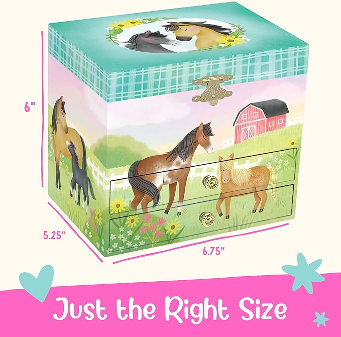 Giggle & Honey Musical Horse Jewelry Box for Girls - Kids Dancing Horse Music Box with Mirror, Horse Gifts for Little Girls, Childrens Birthday Gift, Ages 3-10