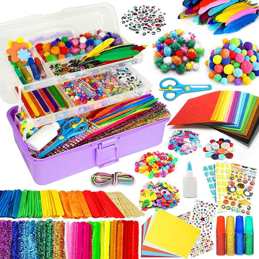 FUNZBO Arts and Crafts Supplies for Kids - Crafts for Girls with Pipe Cleaners, Construction Paper, Pom poms & Googly Eyes, Crafts for Kids Ages 4-8, School Craft Projects, Gifts for Girls