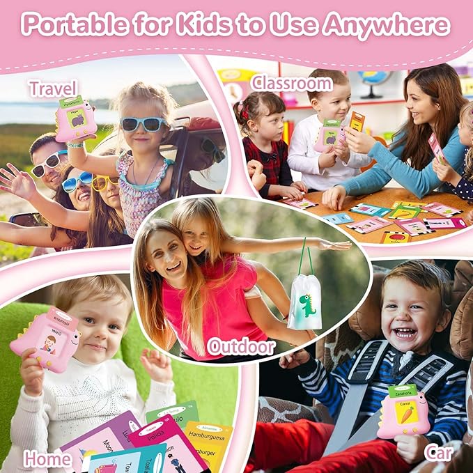 Girls Toys Spanish Talking Flash Cards - Toddler Montessori Toys for Age 2-4, Bilingual Español Speech Therapy, 224 Words Preschool Learning Activity, Gifts for Little Girls 2 3 4 5 Years Old