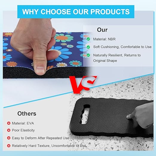 MELOTOUGH Garden Kneeling Pad, 1" Thick Soft NBR Foam Kneeling Pads for Gardening, Cleaning, Work - Lightweight & Comfortable, 15.75"x7.2" (Blue Flower)