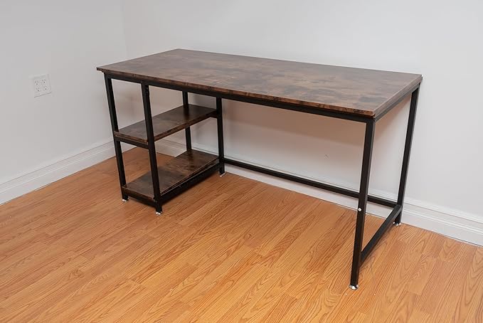 OLYMP XXI Modern & Industrial Computer Desk, Home Office Desk with Storage Shelves, Wood Study Writing Table for Bedroom, Living Room, Rustic Retro Brown, 55 Inch