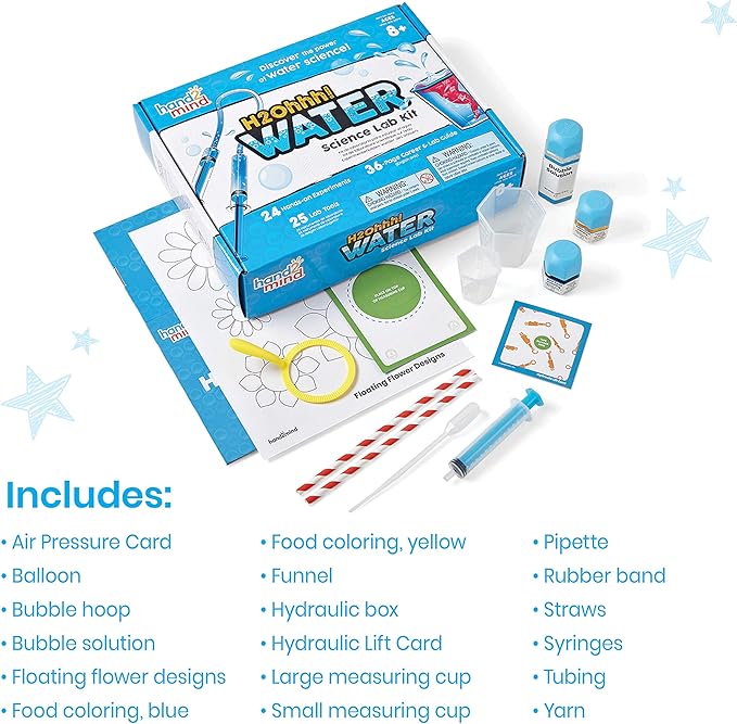 hand2mind H2Ohhh! Water Science Kit, Chemistry Kit for Kids 8-12, Chemistry Set, Science Kits & Toys, 24 Science Experiments, 1 Career & Lab Guide, Color Chemistry, Bubbles, Tornadoes, STEM Toy