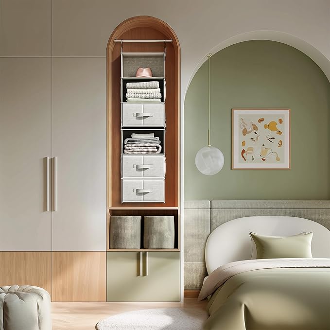 Vailando 6-Shelf Hanging Closet Organizer with 3 Drawers, 2 Separable 3-Shelf Closet Organizers and Storage for Wardrobe Organization, Hanging Dresser for Nursury & Dorm Clothes Organizer