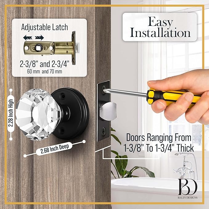 Clear Crystal Door Knob, Glass Door Knobs Interior Non-Locking Set, Antique Decorative Vintage Style for Hallway, Closet, Passage Doors, 1 Pack