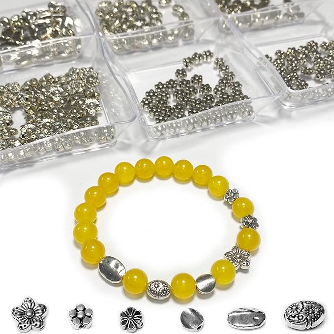 Flat Beads for Jewelry Making Supplies for Adults Small Seed Beads for Necklace Earring Bead Bracelet Making Kit Beads Bulk Tibetan Silver Spacer Beads for Jewelry Making 240pcs Silver Jewelry Set