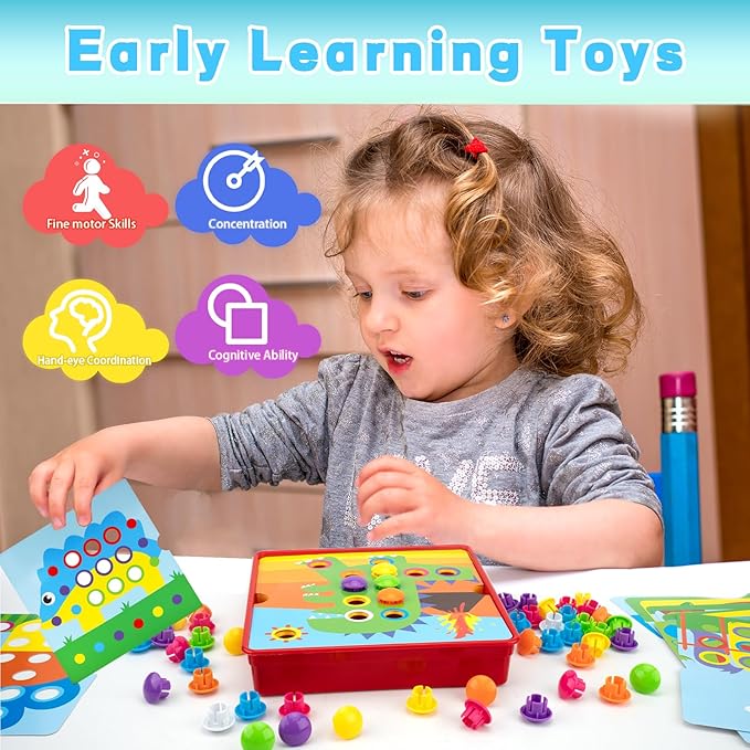 Button Art Toys for Toddlers, Crafts for Toddler Toys Age 3-5, Early Learning Educational Toys, Color Matching Puzzle, Fine Motor Skills Game, Preschool Learning Toys for Boys & Girls 3+