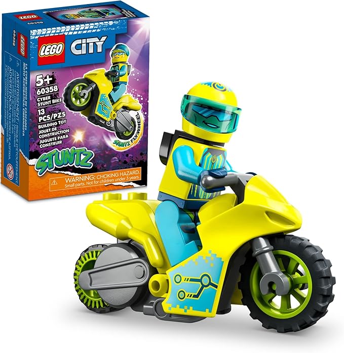 LEGO City Stuntz Cyber Stunt Bike 60358, Flywheel-Powered Motorbike Toy to Perform Jumps and Tricks, Action Toys for Boys and Girls Ages 5 Plus, Extension Set