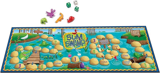 Learning Resources Sum Swamp Game, Homeschool, Addition/Subtraction, Early Math Skills, Math Games for Kids, Educational Board Games, 8 Pieces, Ages 5+, multi-color