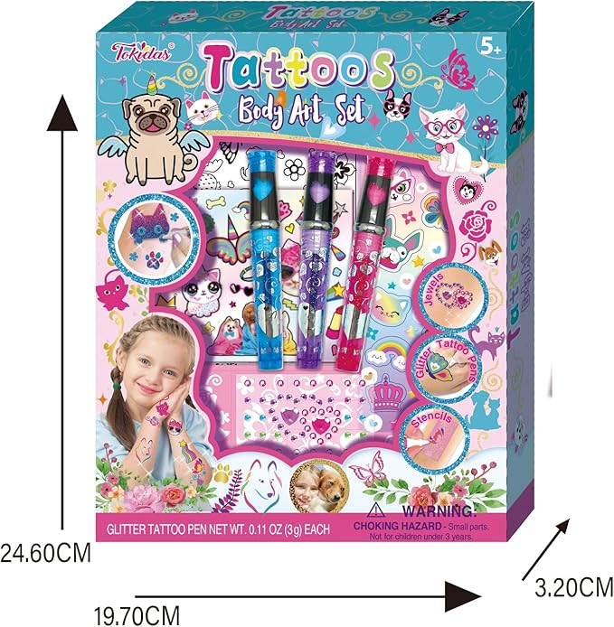 Kids Makeup Set Glitz Fun Tattoo DIY Set Glitter Tattoo Sets Playing Sticker Stencil Set Kids Toys for Birthday Gifts