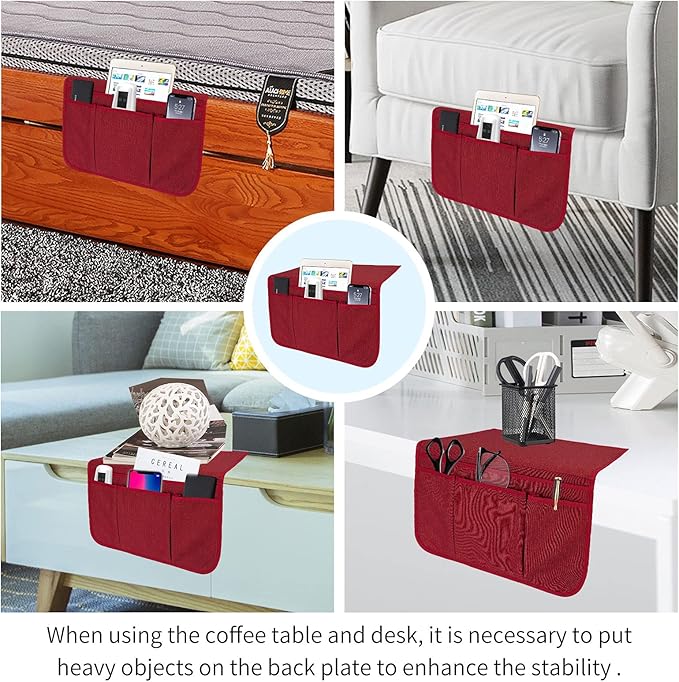 Bedside Caddy Bedside Storage Organizer Magazine Phone Tablet iPad Remote Holder, Organizer Caddy for Home College Dorm Bed, Sofa, Bunk Bed (Burgundy)