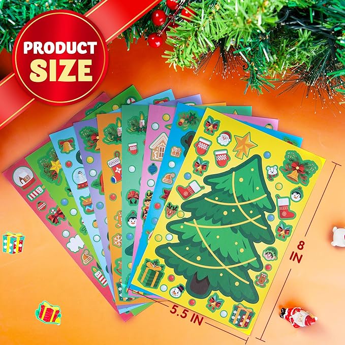 JOYIN 36 Pcs Christmas Tree Stickers Make Your Own Xmas Stocking Stuffers, Holiday Presents, Green Stickers for Kids Party Favor, Art Craft Supplies, Classroom Activities Game