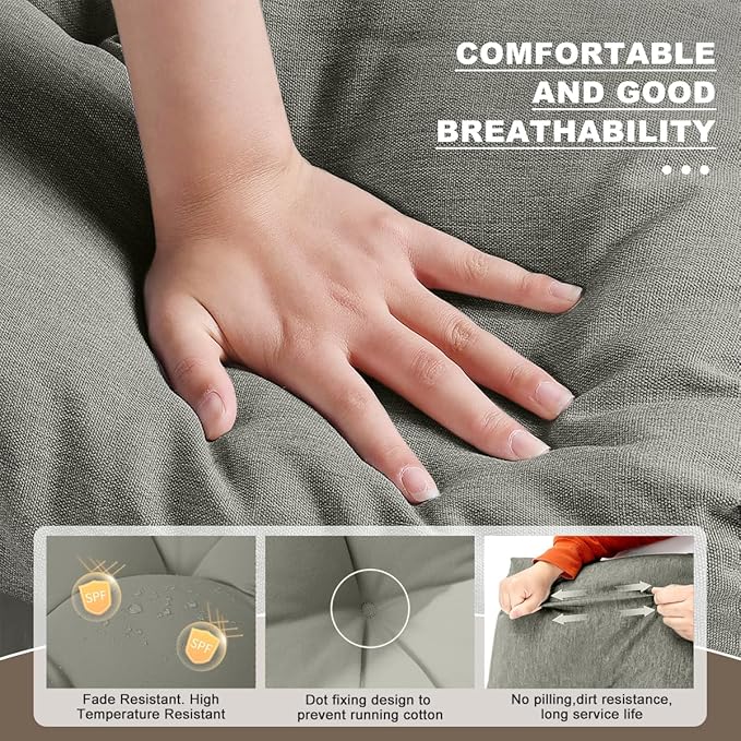 Bench Cushion 27 inches,Indoor/Outdoor Non-Slip Tufted Cushions, Premium Waterproof Linen, Soft Piano Sofa Cushions, Entryway Storage, Bay Window, High-Density Memory Foam(Medium Grey-27x12x4in)