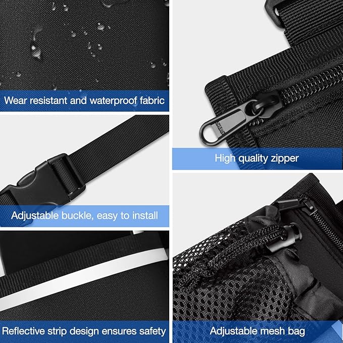 Wheelchair Bag, Walker Bag, Armrest Organizer Pouch with Cup Holder, Reflective Strip, Accessories for Most Wheelchairs, Walkers, Rollators (Black)