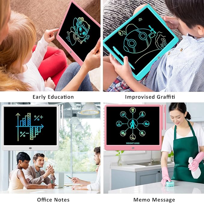FLUESTON LCD Writing Tablet, Doodle Board Toys Gifts for 3-8 Year Old Girls Boys, 15 Inch Colorful Electronic Board Drawing Pad for Kids, Christmas Gifts for Toddler Educational Learning Travel, Pink