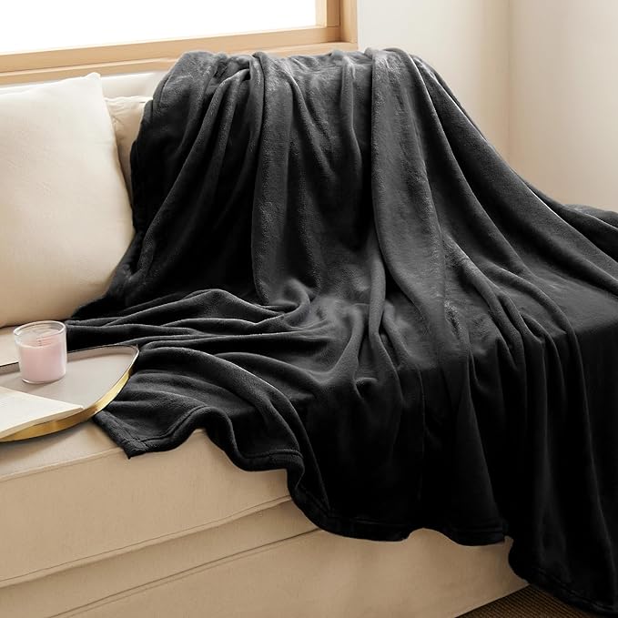 Bedsure GentleSoft Fleece Blanket Twin Size Black - 300GSM Lightweight Plush Fuzzy Cozy Soft Warm Blanket for Bed, Sofa, Couch, Travel, Camping, 60x80 inches