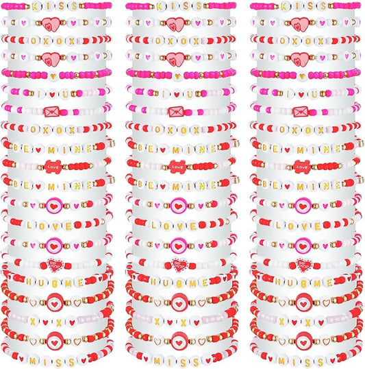 60 pcs Colorful Kids Friendship Bracelet Sets, Stackable Elastic Cute Beaded Bracelets Princess Pretend Play Bracelet Preppy Bracelets Bulk Set for Women Gift