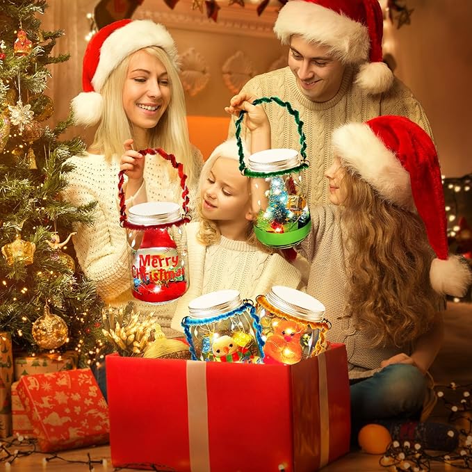 Christmas Craft Kits for Kids, 4PCS Christmas Mason Jar Kit with Accessories for Kids DIY Christmas Craft Supplies, Christmas Art & Craft Kits Xmas Activities Party Favor Gifts for Kids Aged 3-12