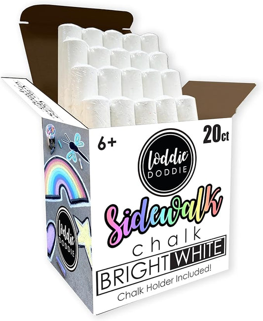 Loddie Doddie 20ct Non-Toxic Jumbo White Sidewalk Chalk Bucket with Holder - Chalk Sticks for Kids