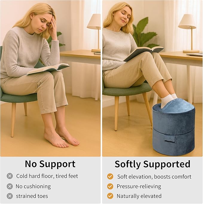 Eiury Foot Rest for Under Desk at Work – Extra Tall 2-Layer Adjustable Leg Support with Cozy Foot Pocket, High-Density Foam & Washable Dutch Velvet Cover for Short People, Office, Home & Gaming