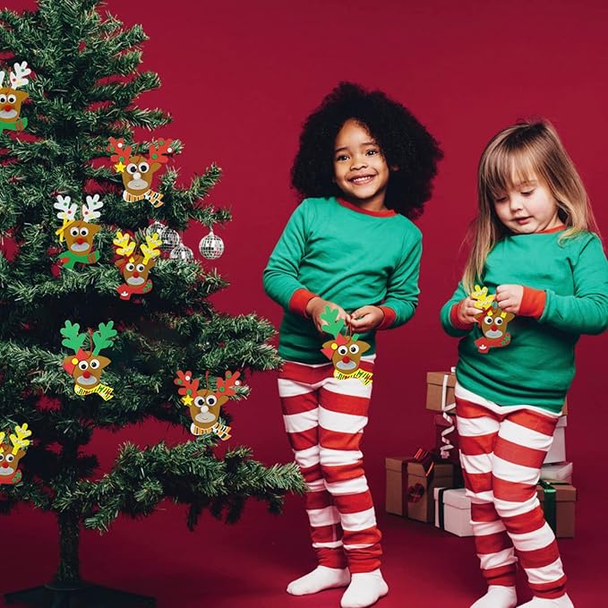 4E's Novelty Reindeer Christmas Ornament Craft for Kids (12 Pack) Updated Edition - Foam Bulk Arts and Crafts Kit for Kids Toddlers 4-8 DIY Craft Party Favor Activity Project