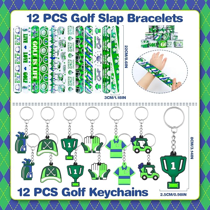 122Pcs Golf Party Favors Golf Goodie Bags Items with Stress Ball Keychain Sticker Badges Silicone Bracelet for Golf Birthday Party Decorations