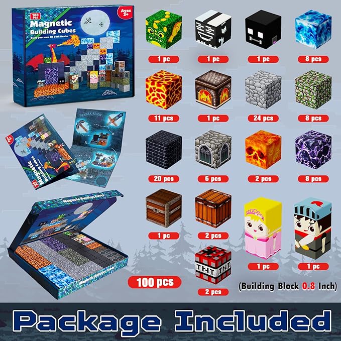 Magnetic Blocks - 100PCS Build Magnetic Dark Mechanical Guardian Castle - Magnetic Toys for Montessori Toddler Christmas Birthday Gifts - STEM Sensory Toys for 3 4 5 6 7 8 9 10 Year Old Boys