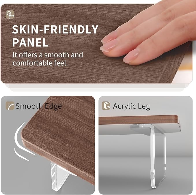 AFOOYO LED Dual Monitor Stand Riser for 2 Monitors,Office Desktop Wooden Stand Adjustable Length and Angle 3 Shelf,Extra Long Multifunctional Stand up to 44.4" for Computer,Laptop,TV,Walnut Finish