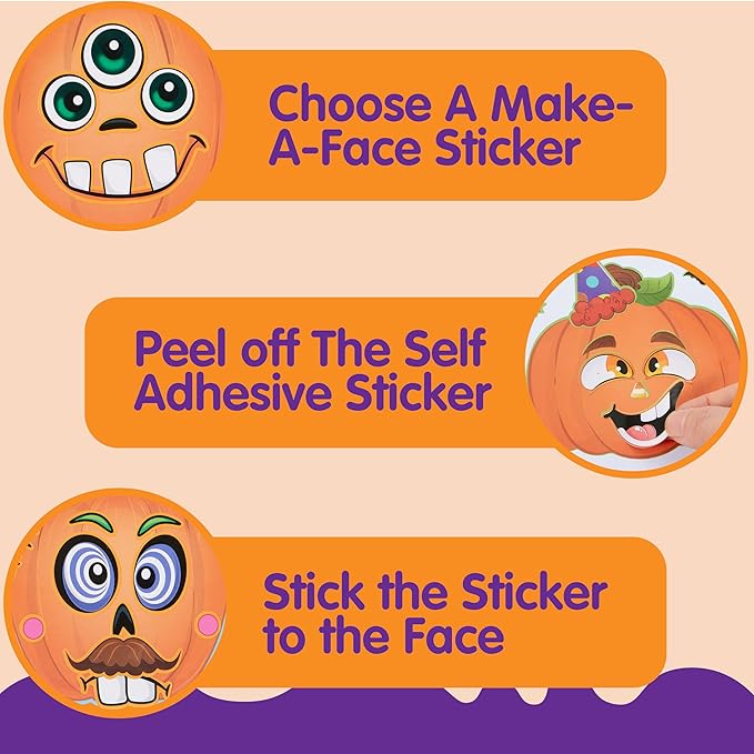 JOYIN 24 Pcs Halloween Pumpkin Decorating Stickers, Party Favor for Kids, Halloween Art Crafts Party Supplies, Pumpkin Face Sticker with 8 Designs, Halloween Treats Classroom Activities Games