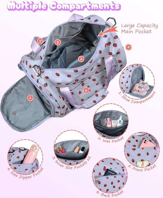 15 Year Old Girl Birthday Gifts, Girls Gym Bag, Kids Personalized Overnight Duffle Bags with Shoe Compartment, Monogram Travel Tote with Makeup Bag, Trending Gift for Teenager (Letter I)