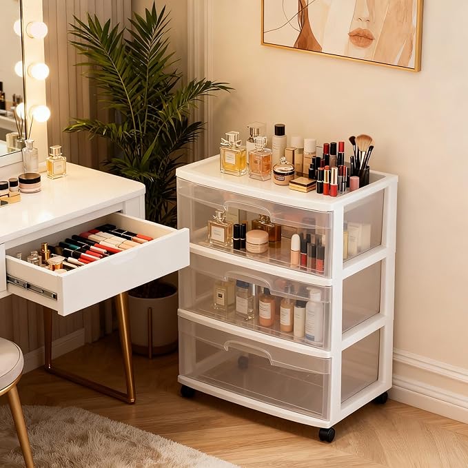 Wide 3 Drawer Cart White